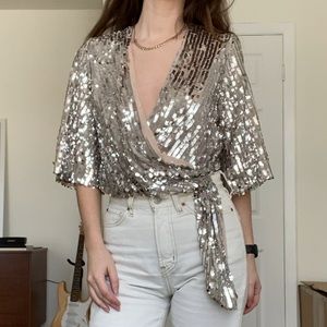 NWT xs sequin wrap blouse from Zara
